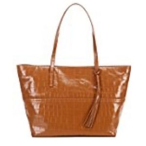 Antonio Melani East West Large Croc Embossed Leather Tote Bag
